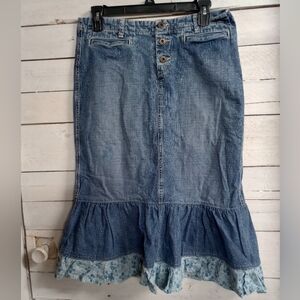 Lucky Brand Dungarees Jean Skirt Size 6 By Gene Montesano Made in USA Boho Denim
